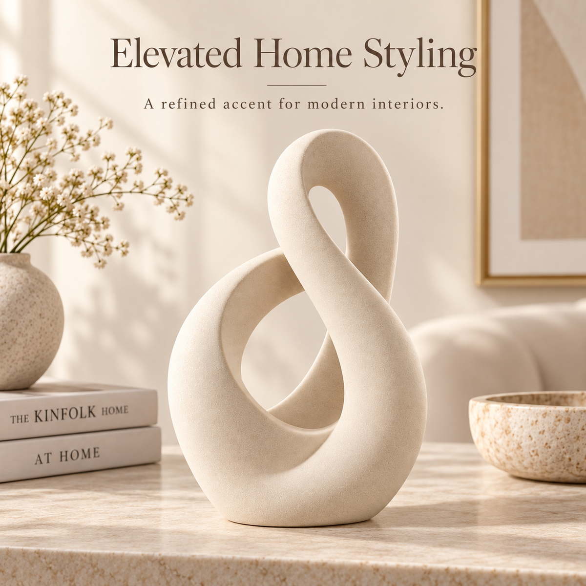 Intoobetter Abstract Loop Decorative Sculpture – Cream-Tone Modern Tabletop Accent for Living Room and Home Decor