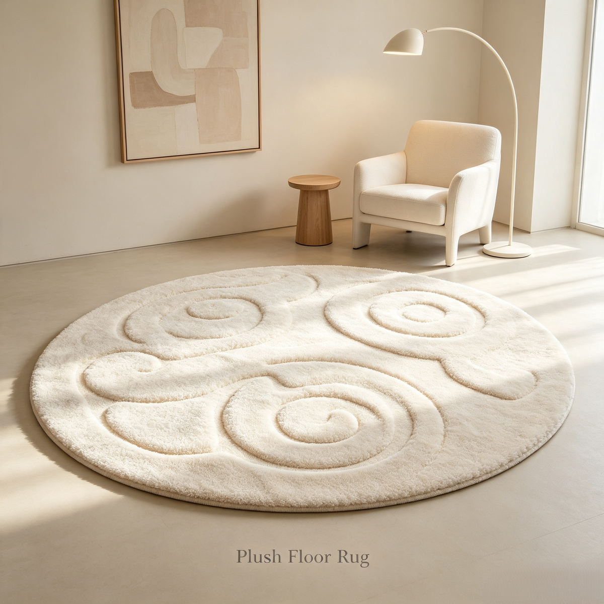 Intoobetter Round Plush Area Rug – Cream Swirl Pattern Accent Rug for Living Room, Bedroom and Cozy Home Styling