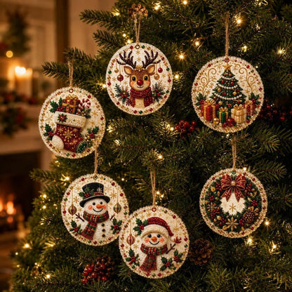 DIY Christmas Diamond Painting Ornament Kit – 6-Piece Set