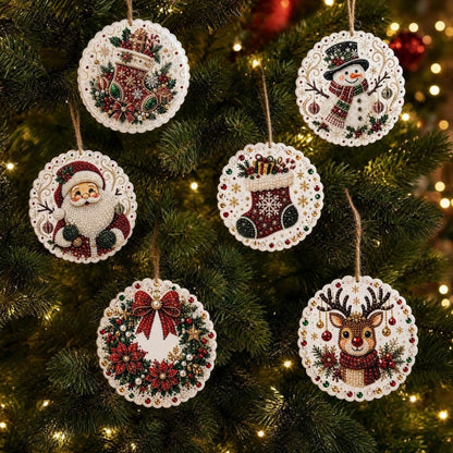 DIY Christmas Diamond Painting Ornament Kit – 6-Piece Set
