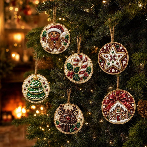 DIY Christmas Diamond Painting Ornament Kit – 6-Piece Set