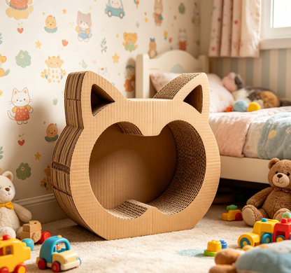 Cat Head Shaped Thick Corrugated Cardboard Cat Scratcher Bed, 2-in-1 Rest & Claw Grinding Nest for Indoor Cats
