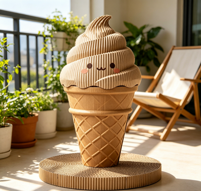 Cartoon Smiley Soft Serve Cat Scratcher, Durable Honeycomb Cardboard Stable Base Cat Toy