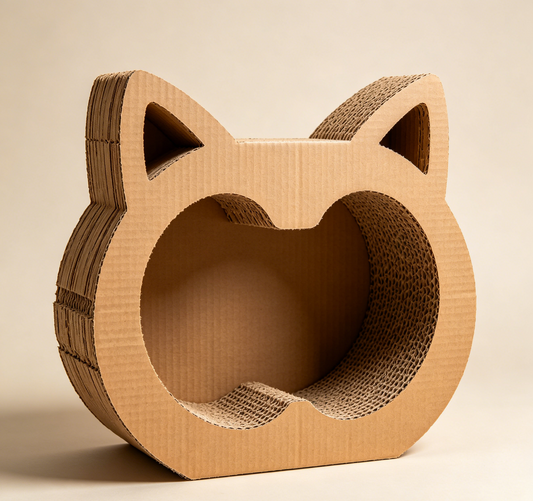 Cat Head Shaped Thick Corrugated Cardboard Cat Scratcher Bed, 2-in-1 Rest & Claw Grinding Nest for Indoor Cats