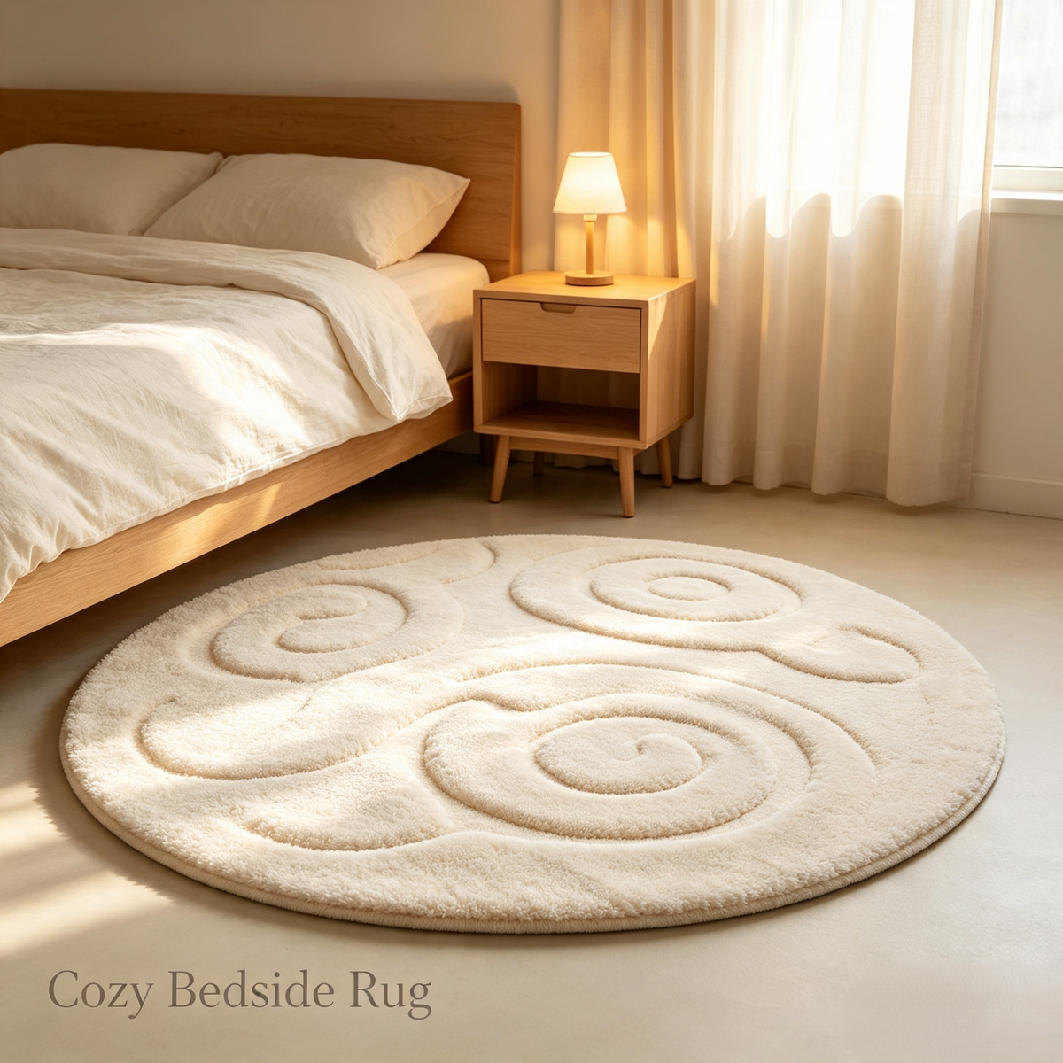 Intoobetter Round Plush Area Rug – Cream Swirl Pattern Accent Rug for Living Room, Bedroom and Cozy Home Styling