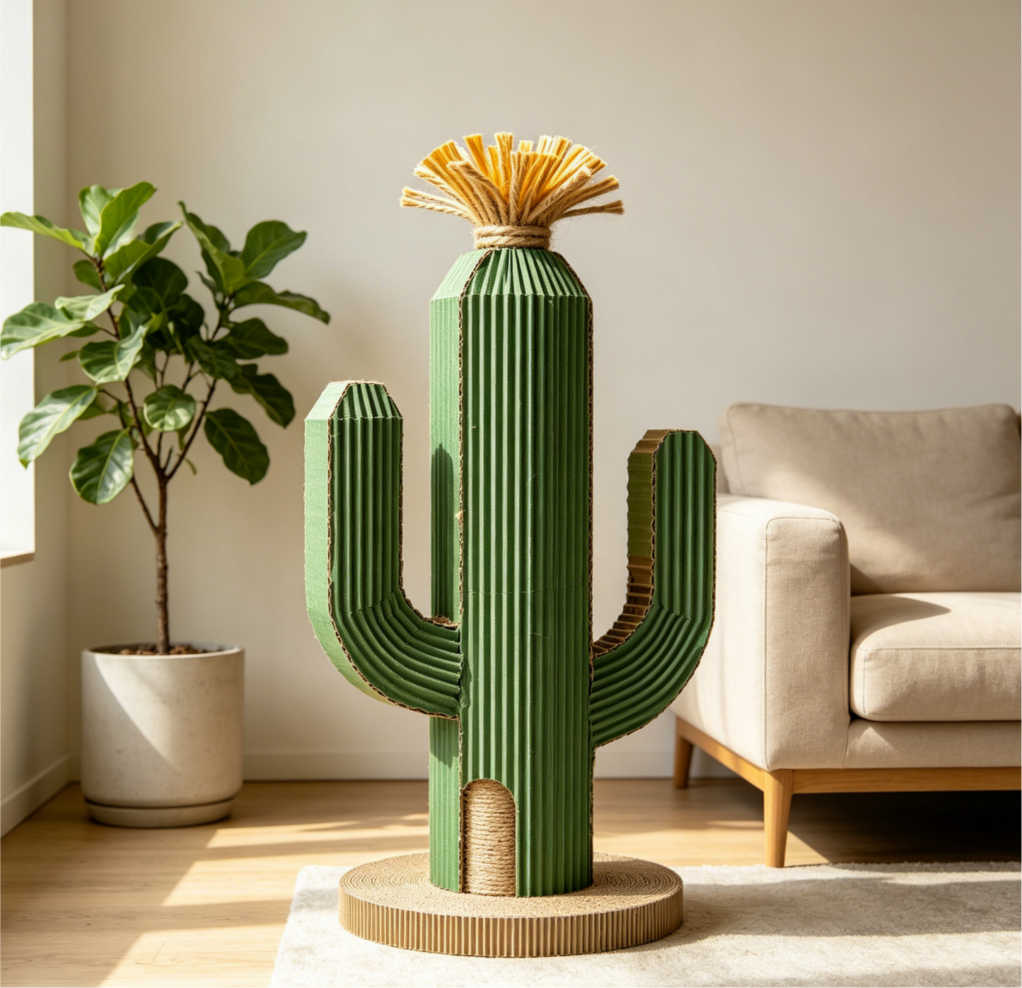 Cactus Cat Scratching Post, Dual-Material Corrugated & Sisal Cat Scratcher