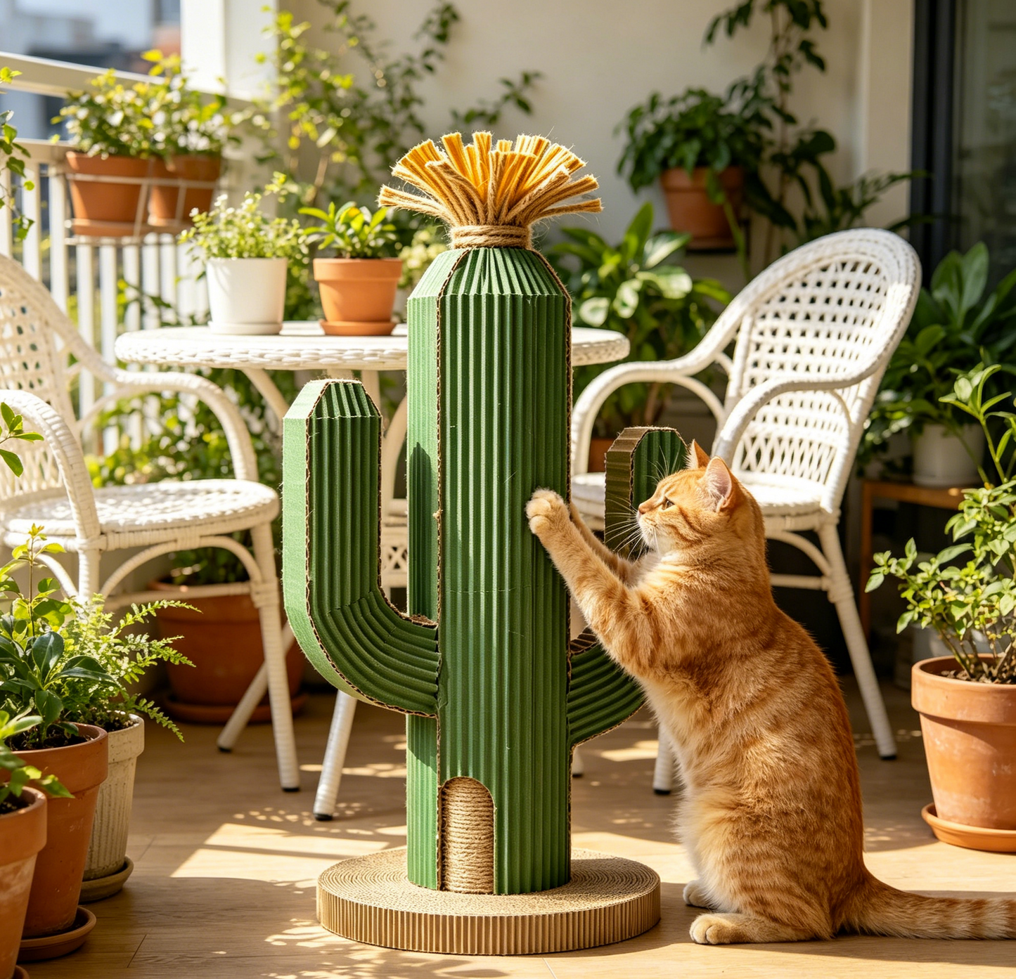 Cactus Cat Scratching Post, Dual-Material Corrugated & Sisal Cat Scratcher