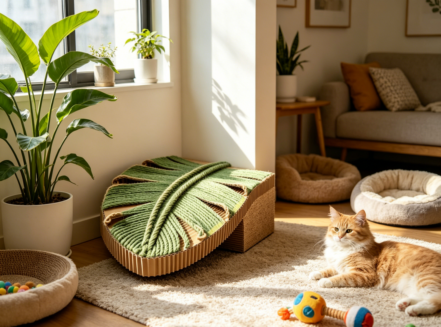 Monstera Leaf Cat Scratcher, Dual-Material Sisal & Corrugated Cat Scratching Pad