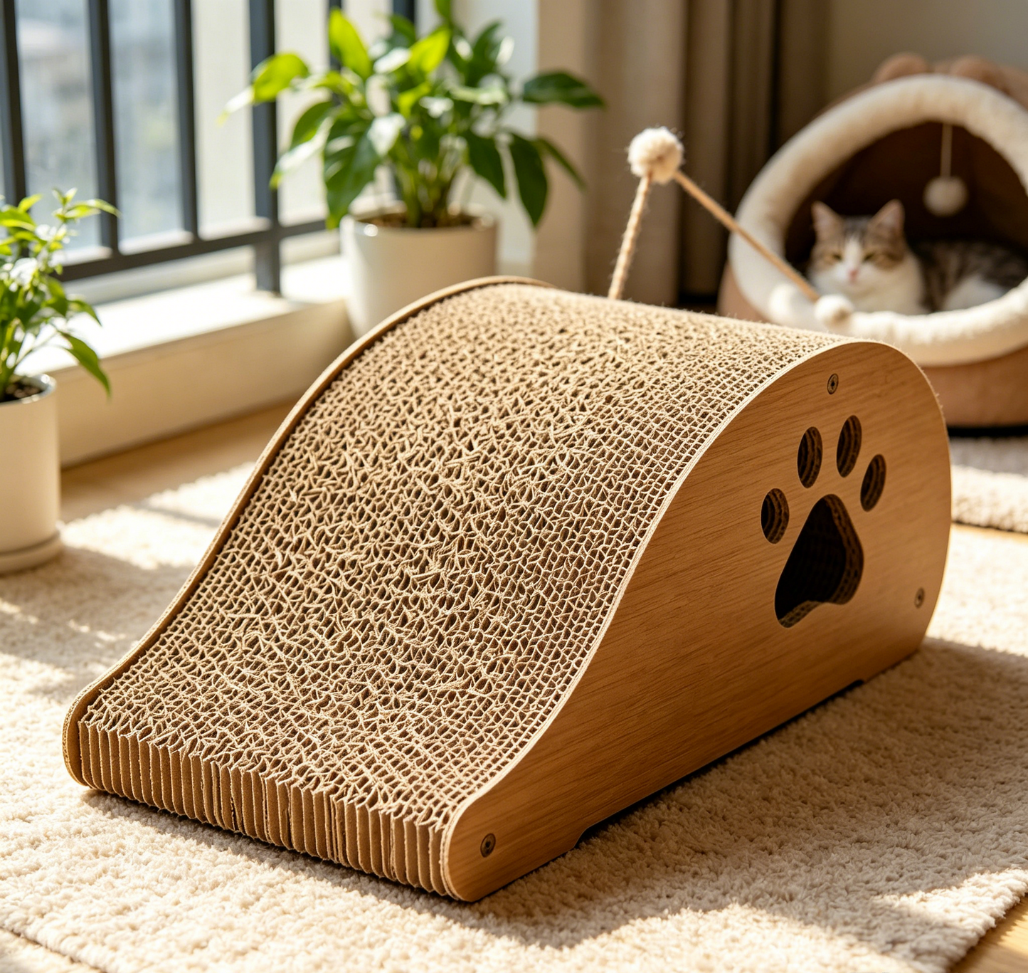 Ergonomic Slope Cat Scratcher, Durable High-Density Cardboard Cat Scratching Board