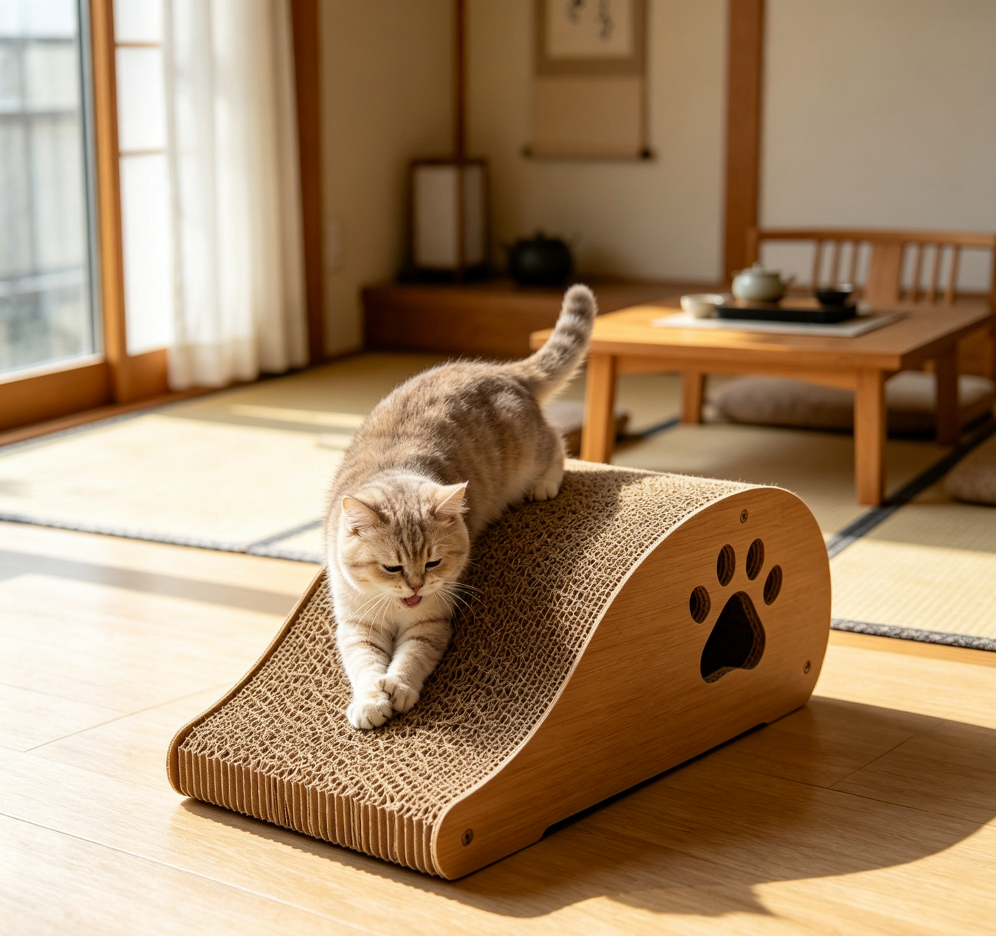 Ergonomic Slope Cat Scratcher, Durable High-Density Cardboard Cat Scratching Board