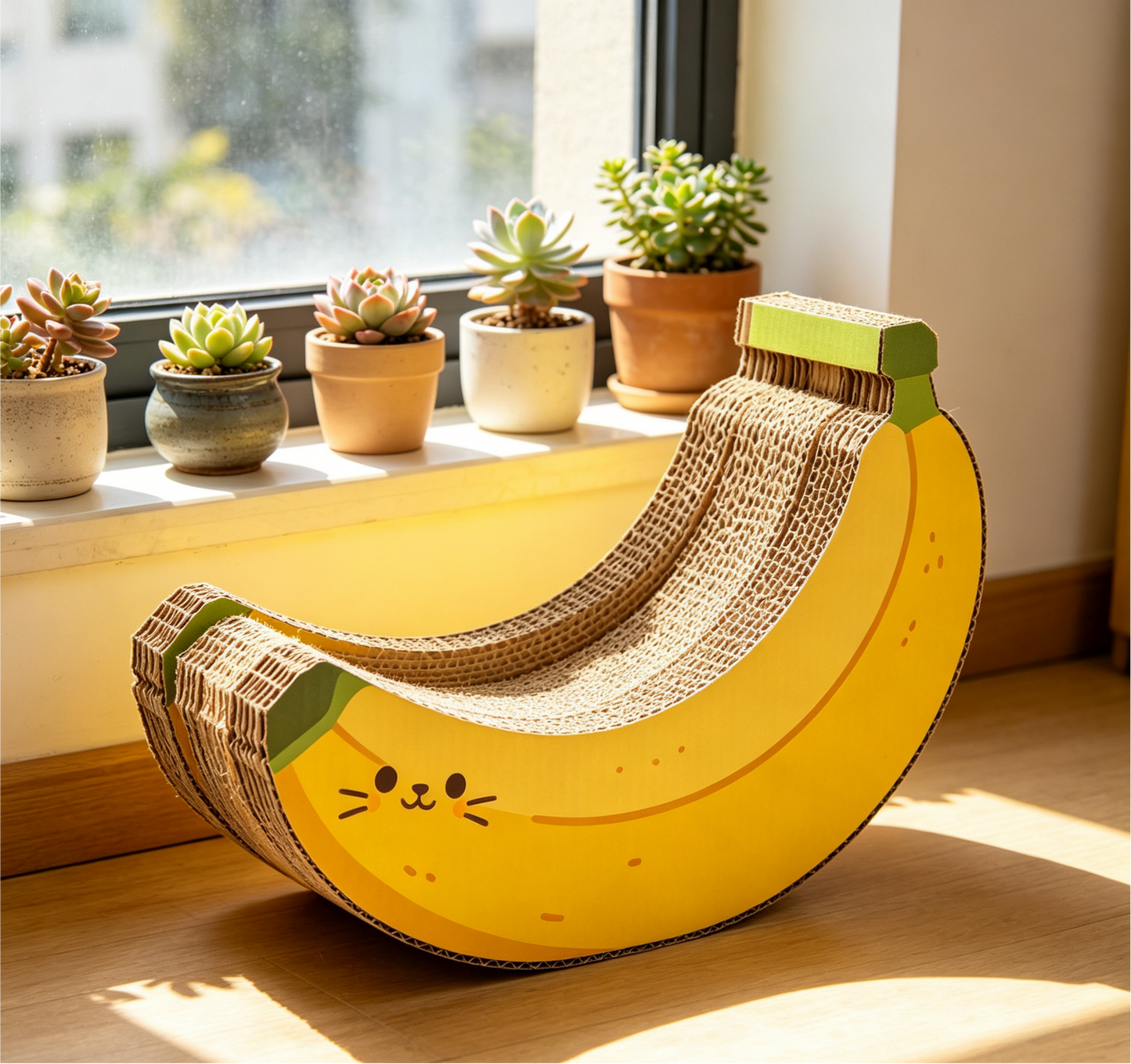 Funny Banana Cat Scratcher, Durable High-Density Cardboard Cat Toy for Indoor Cats