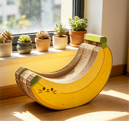Funny Banana Cat Scratcher, Durable High-Density Cardboard Cat Toy for Indoor Cats