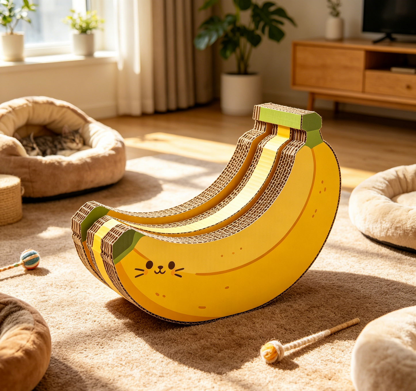 Funny Banana Cat Scratcher, Durable High-Density Cardboard Cat Toy for Indoor Cats