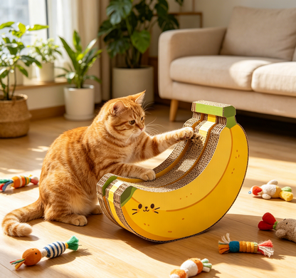Funny Banana Cat Scratcher, Durable High-Density Cardboard Cat Toy for Indoor Cats