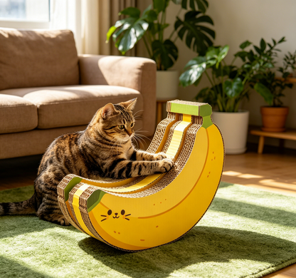 Funny Banana Cat Scratcher, Durable High-Density Cardboard Cat Toy for Indoor Cats