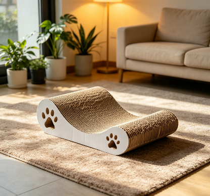 S Wave Curved Corrugated Cat Scratcher, Ergonomic Cat Scratching Pad with Paw Cutout