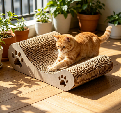 S Wave Curved Corrugated Cat Scratcher, Ergonomic Cat Scratching Pad with Paw Cutout
