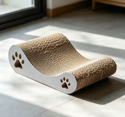 S Wave Curved Corrugated Cat Scratcher, Ergonomic Cat Scratching Pad with Paw Cutout
