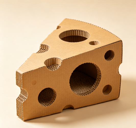 Cheese Slice Corrugated Cat Scratcher Cave, Multi-Hole Hideaway Cat Bed & Scratching Toy