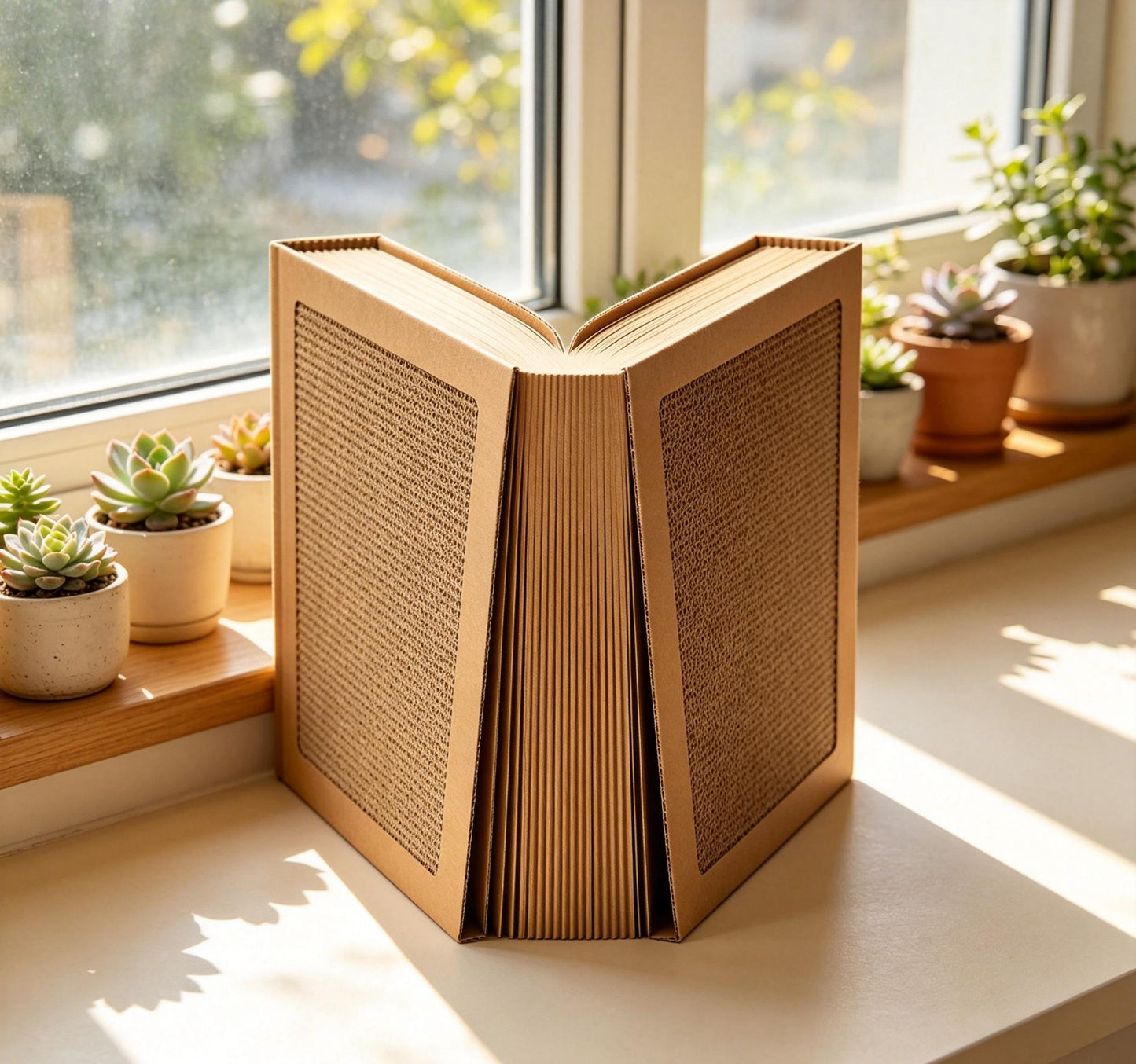 Vintage Book Cat Scratcher, High Density Honeycomb Cardboard Freestanding Cat Toy