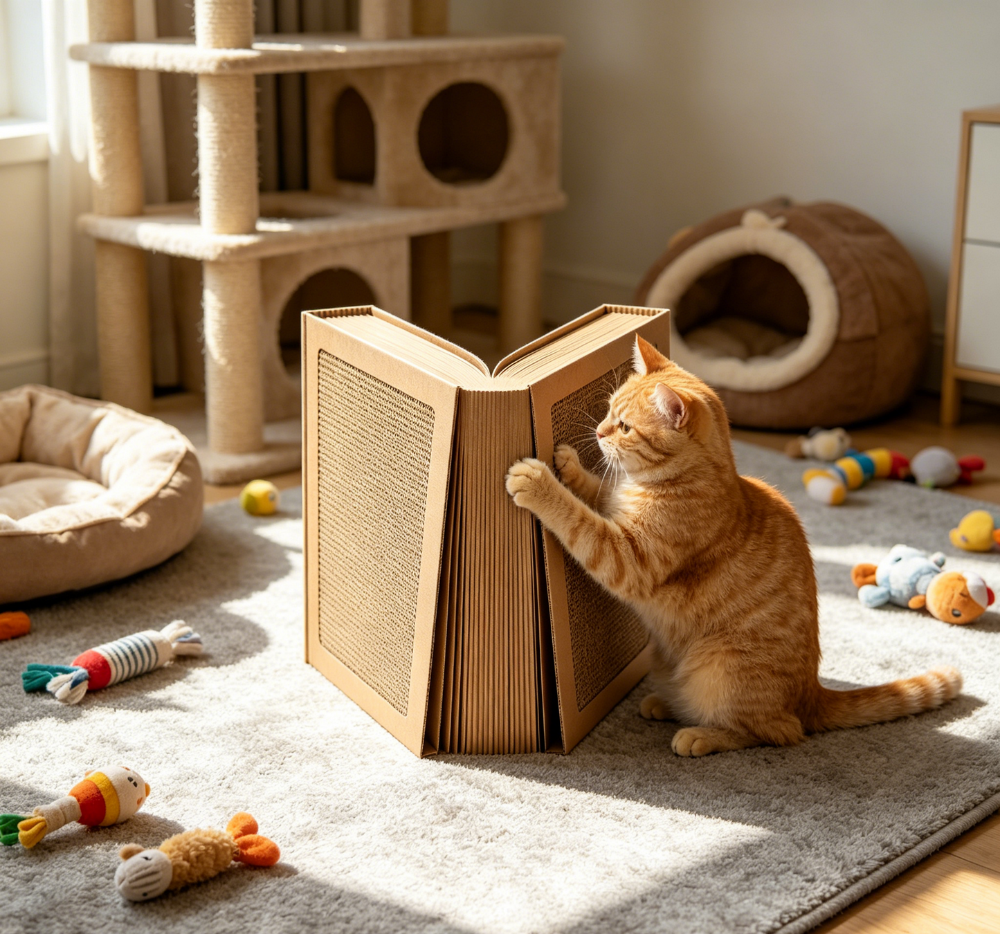 Vintage Book Cat Scratcher, High Density Honeycomb Cardboard Freestanding Cat Toy