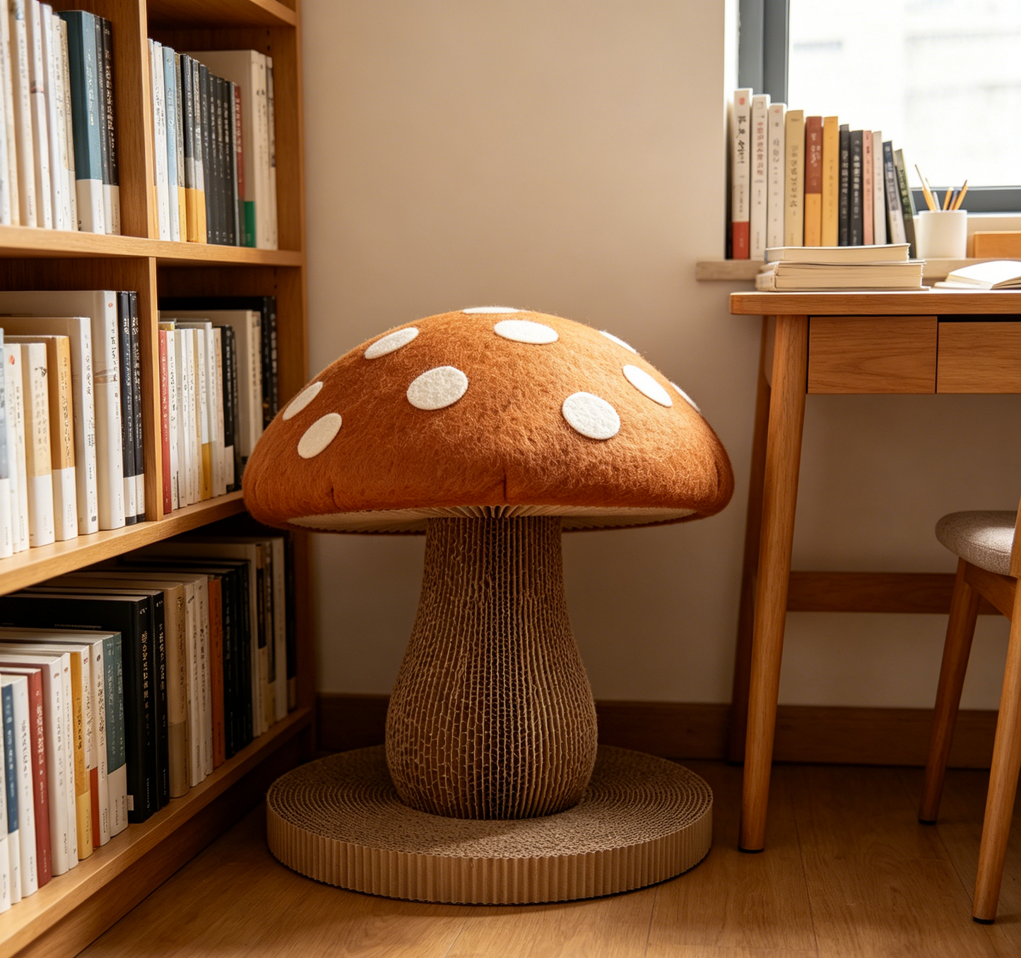 Felt Toadstool Shaped Cat Scratching Post, Corrugated Cardboard Vertical Cat Scratcher