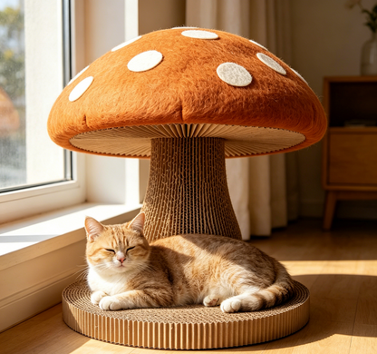 Felt Toadstool Shaped Cat Scratching Post, Corrugated Cardboard Vertical Cat Scratcher