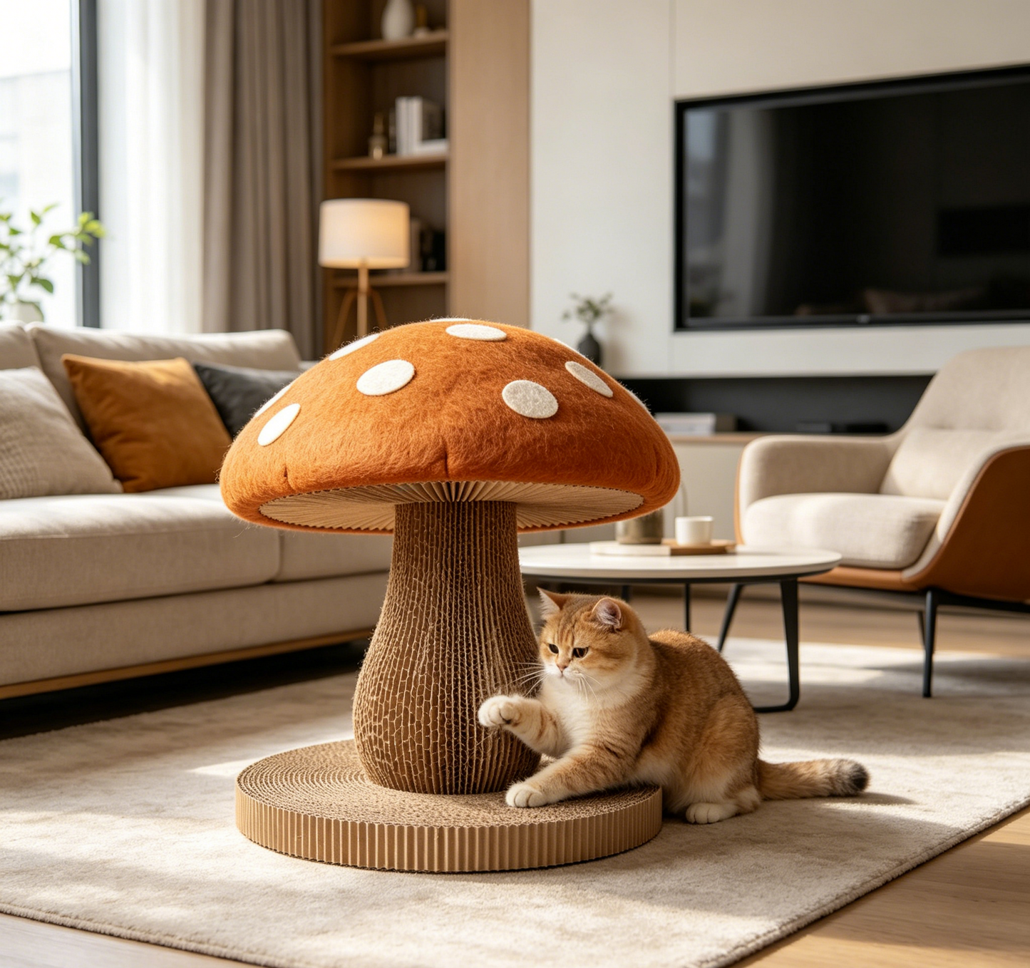 Felt Toadstool Shaped Cat Scratching Post, Corrugated Cardboard Vertical Cat Scratcher