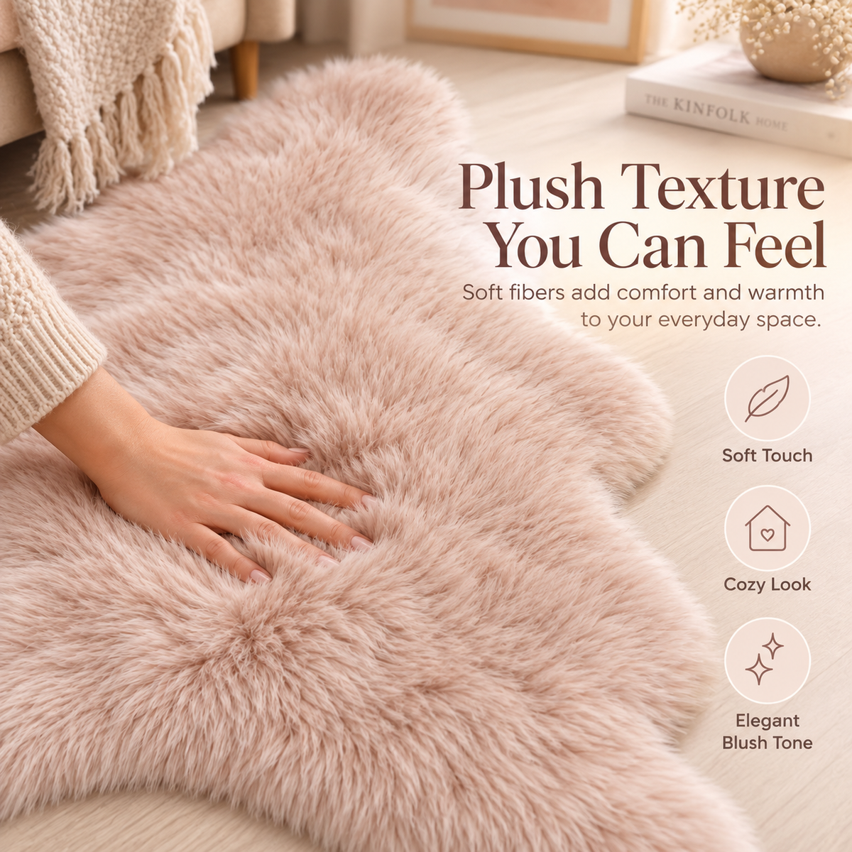 Intoobetter Plush Shag Accent Rug – Blush Pink Irregular Soft-Look Decorative Area Rug