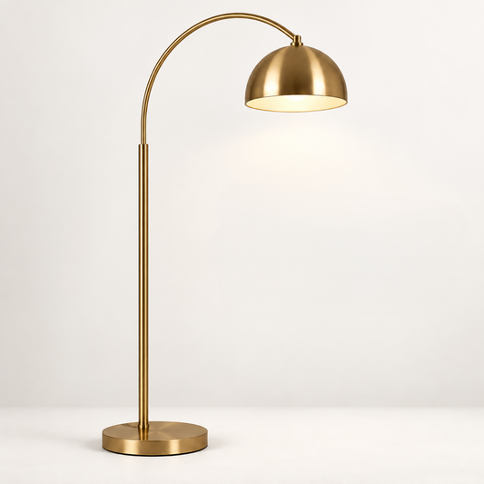 Intoobetter Gold-Tone Arc Floor Lamp – Modern Curved Standing Lamp with Dome Shade and Round Base