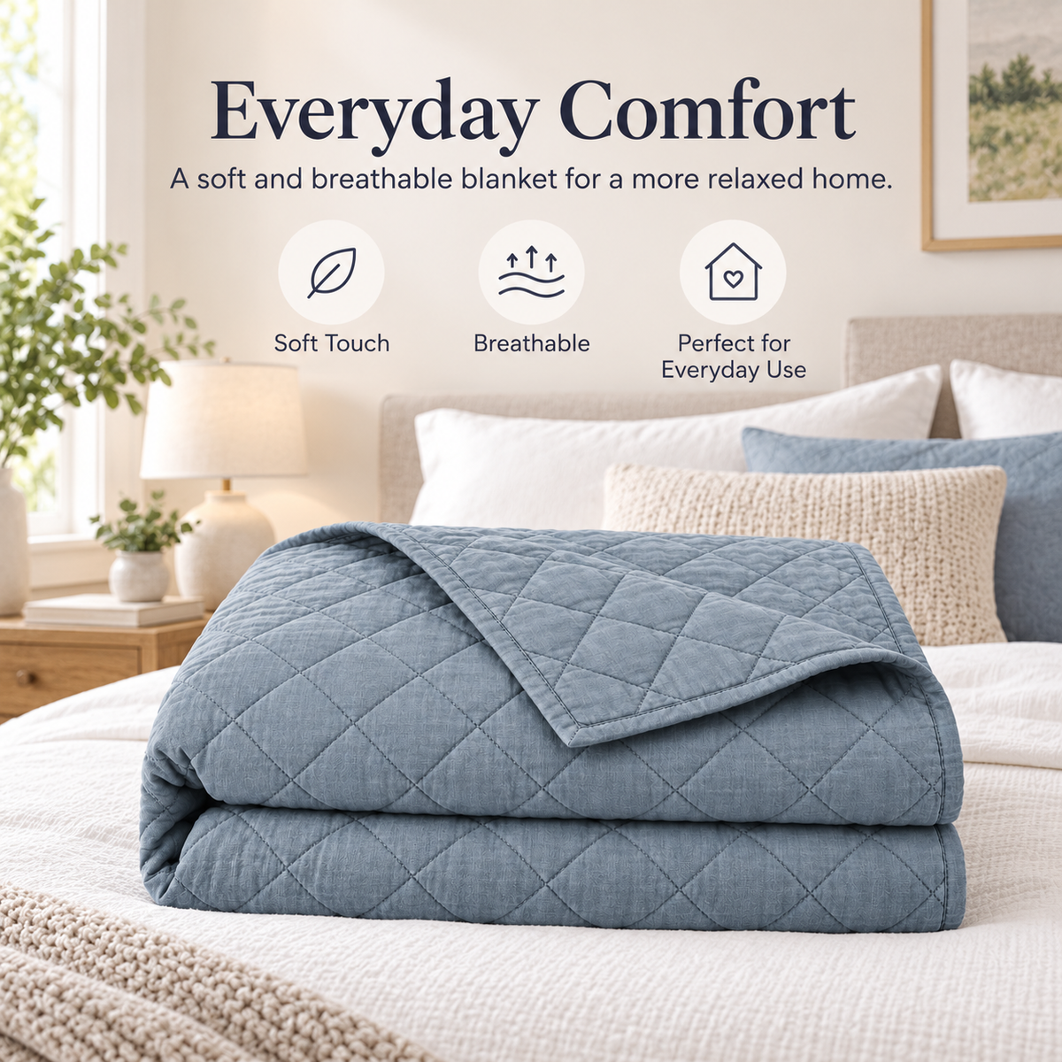 Intoobetter Quilted Bedspread – Dusty Blue Diamond-Stitch Decorative Cover for Bedroom and Home Styling