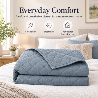 Intoobetter Quilted Bedspread – Dusty Blue Diamond-Stitch Decorative Cover for Bedroom and Home Styling