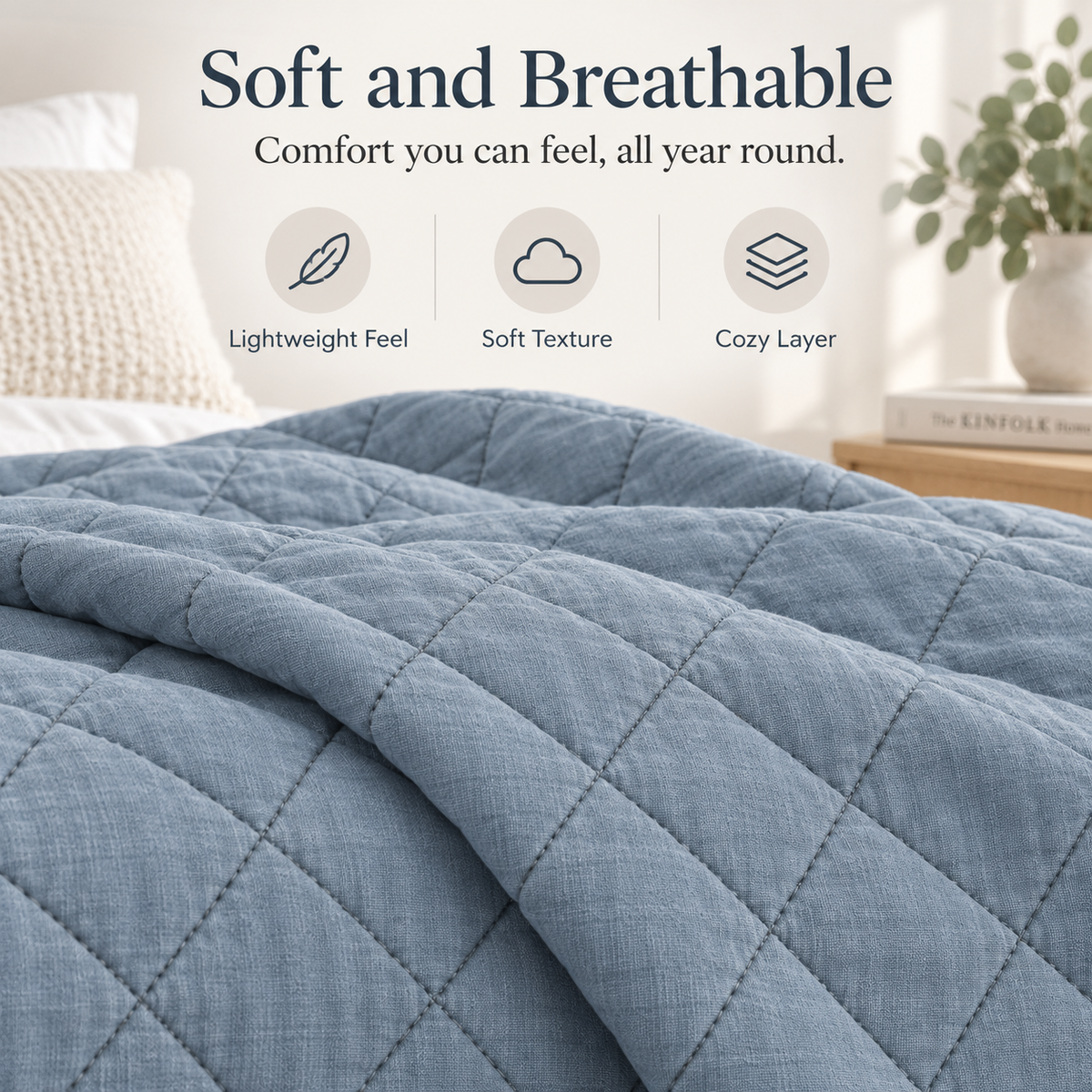 Intoobetter Quilted Bedspread – Dusty Blue Diamond-Stitch Decorative Cover for Bedroom and Home Styling