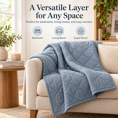 Intoobetter Quilted Bedspread – Dusty Blue Diamond-Stitch Decorative Cover for Bedroom and Home Styling