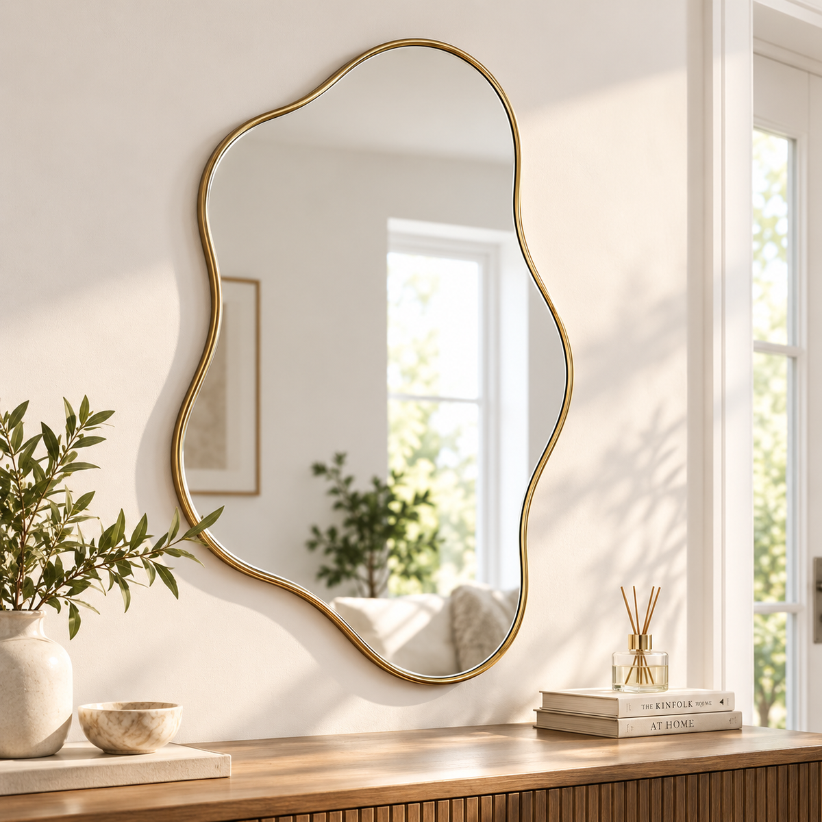 Intoobetter Irregular Wall Mirror – Organic-Shaped Gold-Tone Framed Accent Mirror for Bedroom, Entryway and Living Room