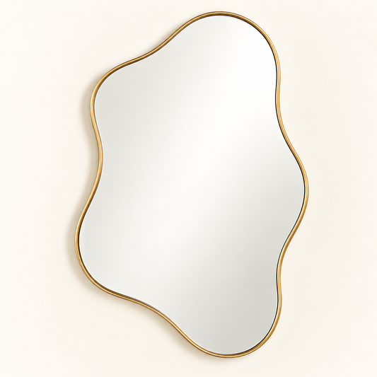 Intoobetter Irregular Wall Mirror – Organic-Shaped Gold-Tone Framed Accent Mirror for Bedroom, Entryway and Living Room
