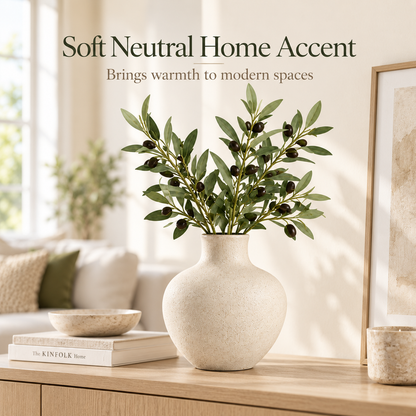 Intoobetter Textured Cream Decorative Vase – Rounded Neutral Accent Vase for Living Room and Home Decor