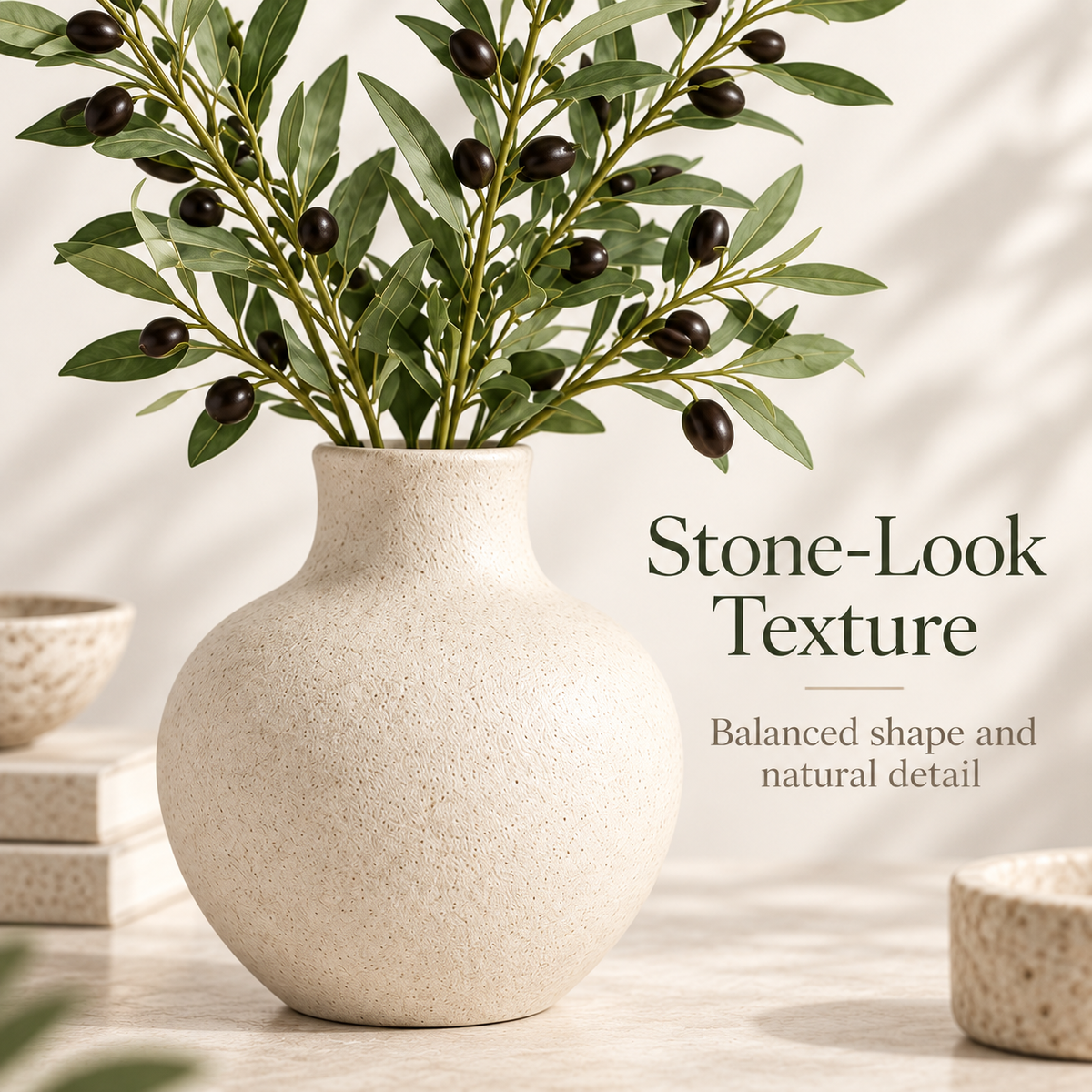 Intoobetter Textured Cream Decorative Vase – Rounded Neutral Accent Vase for Living Room and Home Decor