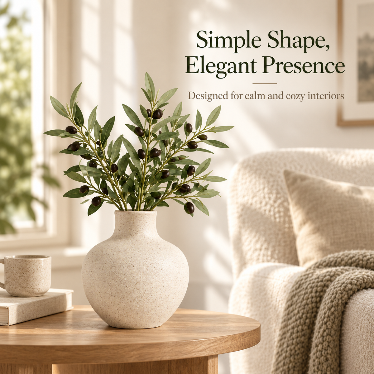 Intoobetter Textured Cream Decorative Vase – Rounded Neutral Accent Vase for Living Room and Home Decor