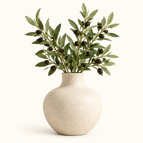 Intoobetter Textured Cream Decorative Vase – Rounded Neutral Accent Vase for Living Room and Home Decor