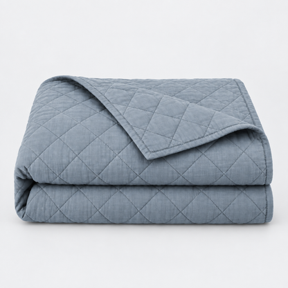 Intoobetter Quilted Bedspread – Dusty Blue Diamond-Stitch Decorative Cover for Bedroom and Home Styling