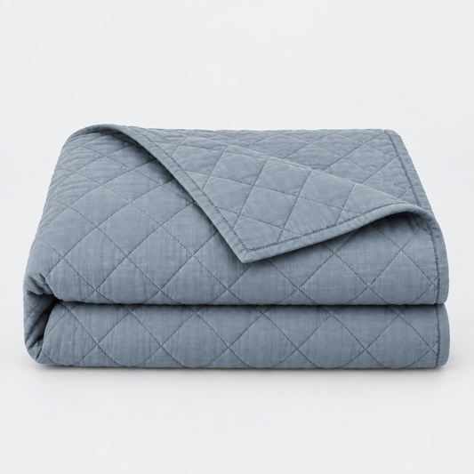 Intoobetter Quilted Bedspread – Dusty Blue Diamond-Stitch Decorative Cover for Bedroom and Home Styling