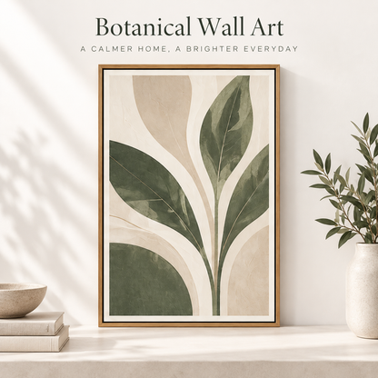 Intoobetter Botanical Framed Wall Art – Green Leaf and Neutral Abstract Decor for Living Room, Bedroom and Entryway