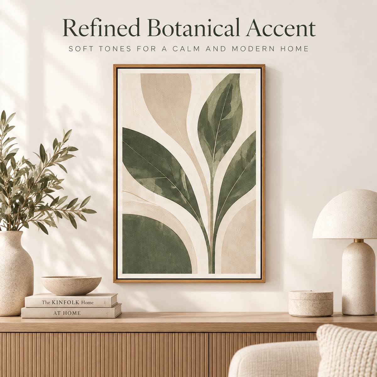 Intoobetter Botanical Framed Wall Art – Green Leaf and Neutral Abstract Decor for Living Room, Bedroom and Entryway