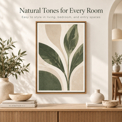 Intoobetter Botanical Framed Wall Art – Green Leaf and Neutral Abstract Decor for Living Room, Bedroom and Entryway