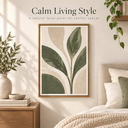Intoobetter Botanical Framed Wall Art – Green Leaf and Neutral Abstract Decor for Living Room, Bedroom and Entryway