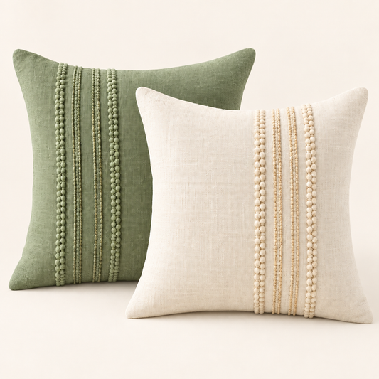 Intoobetter Decorative Throw Pillow Set – Sage Green and Cream Accent Pillows with Textured Stripe Design