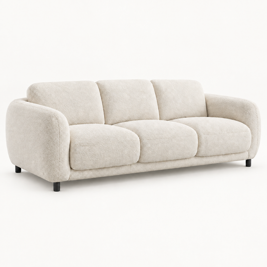 Intoobetter Cream Textured 3-Seat Sofa – Rounded Contemporary Couch for Living Room and Modern Home Styling