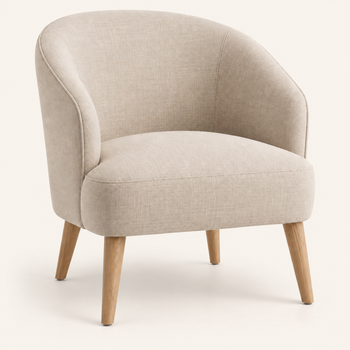 Intoobetter Cream Curved Accent Chair – Textured Upholstered Lounge Chair with Natural Wood-Tone Legs