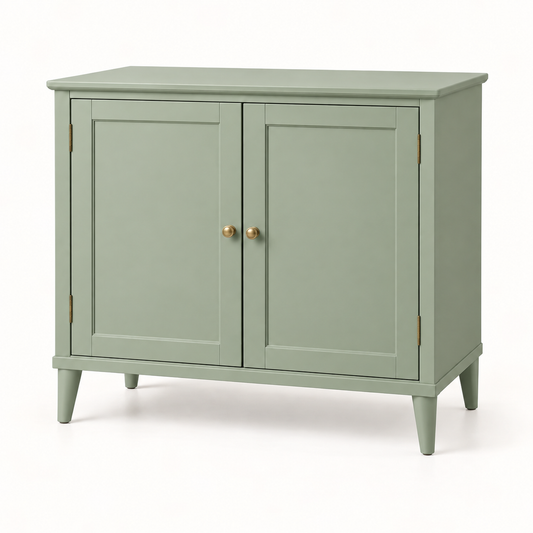 Intoobetter Sage Green 2-Door Storage Cabinet – Paneled Accent Cupboard with Gold-Tone Knobs